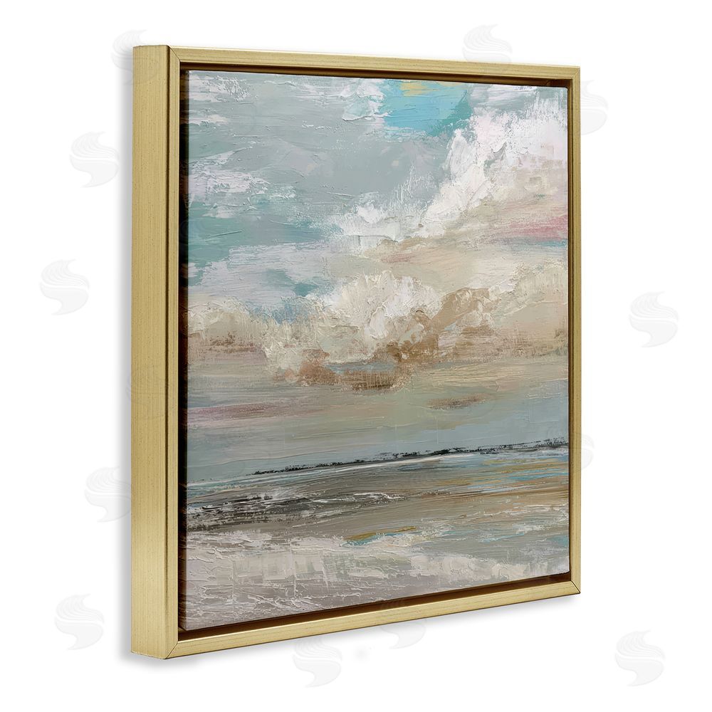 Kim Curinga Cloudy Beach Brushstrokes Gold Floating Frame Canvas Wall Art Print