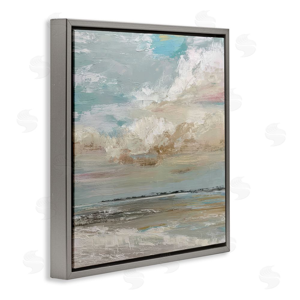Kim Curinga Cloudy Beach Brushstrokes Gray Floating Frame Canvas Wall Art Print