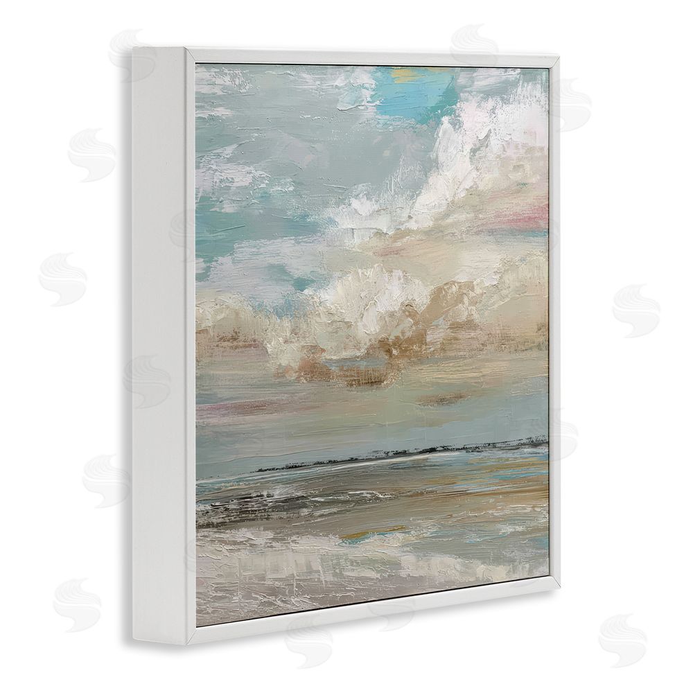 Kim Curinga Cloudy Beach Brushstrokes White Framed Giclee Wall Art Print