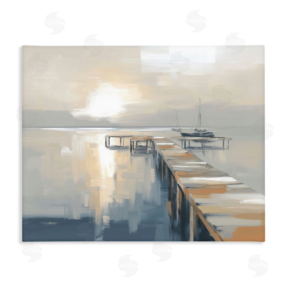 Kim Curinga Pier with Sailboat Seascape Stretched Canvas Wall Art