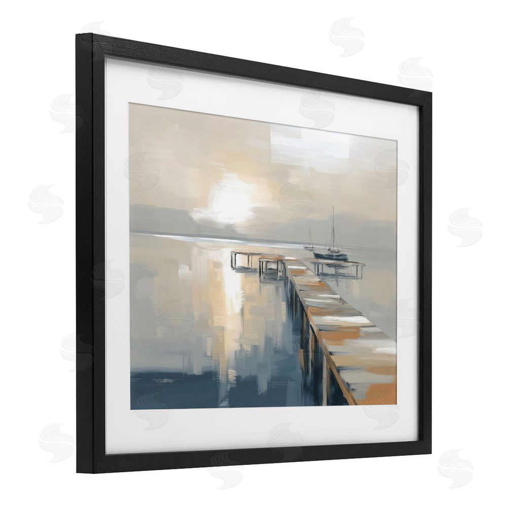 Kim Curinga Pier with Sailboat Seascape Black Framed Print Under Glass Wall Art