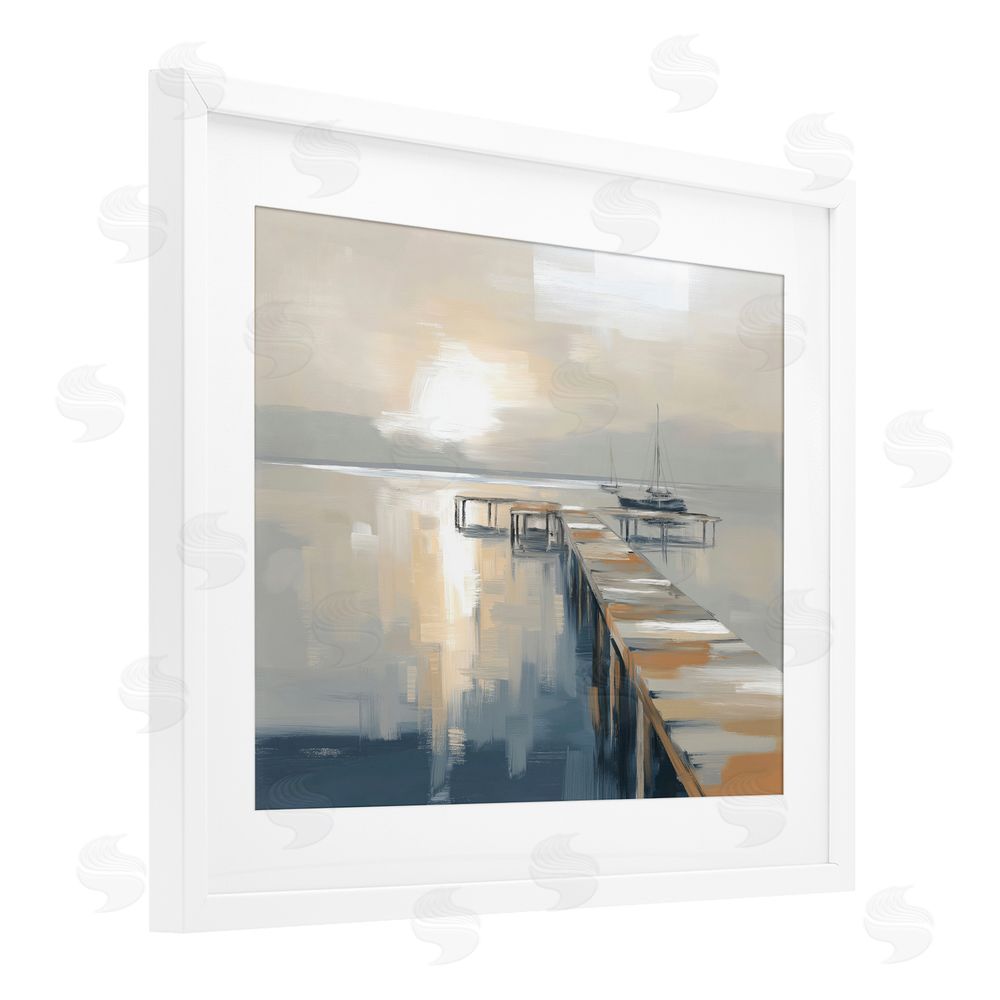 Kim Curinga Pier with Sailboat Seascape White Framed Print Under Glass Wall Art