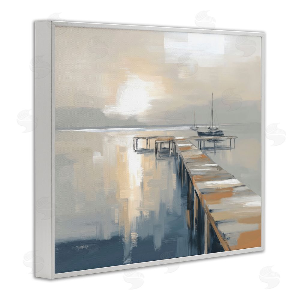Kim Curinga Pier with Sailboat Seascape White Framed Giclee Wall Art