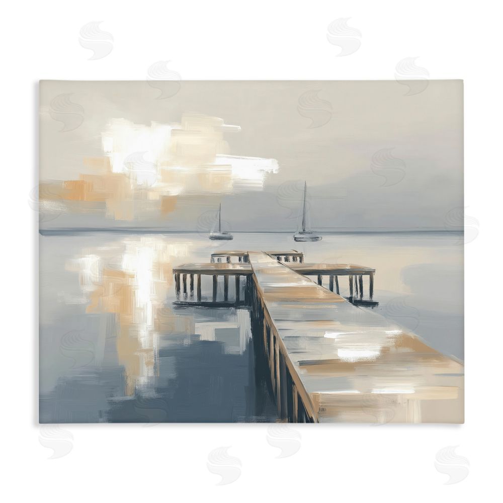 Kim Curinga Pier with Two Boats Seascape Stretched Canvas Wall Art
