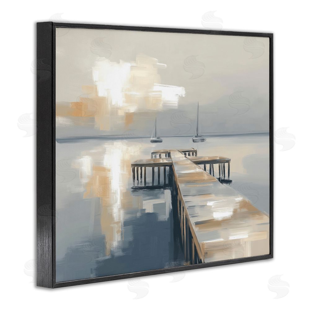 Kim Curinga Pier with Two Boats Seascape Black Framed Giclee Wall Art