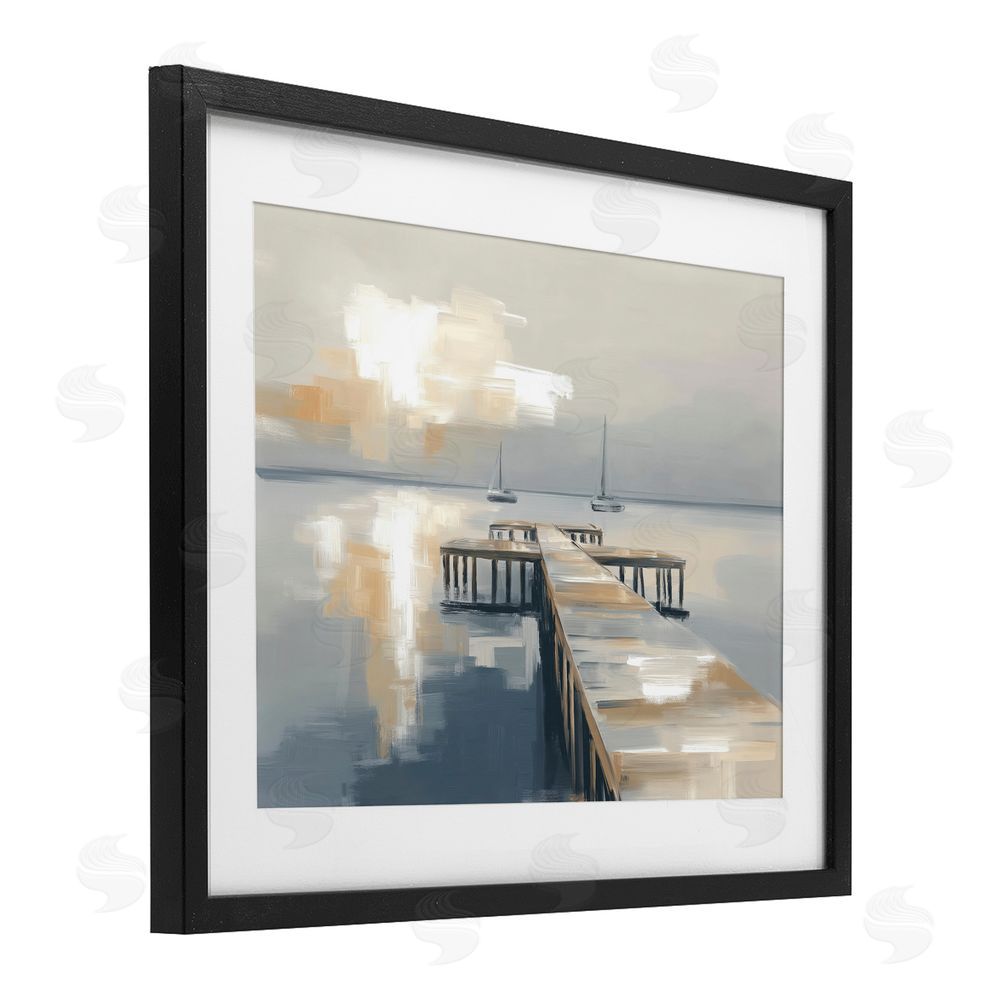 Kim Curinga Pier with Two Boats Seascape Black Framed Print Under Glass Wall Art