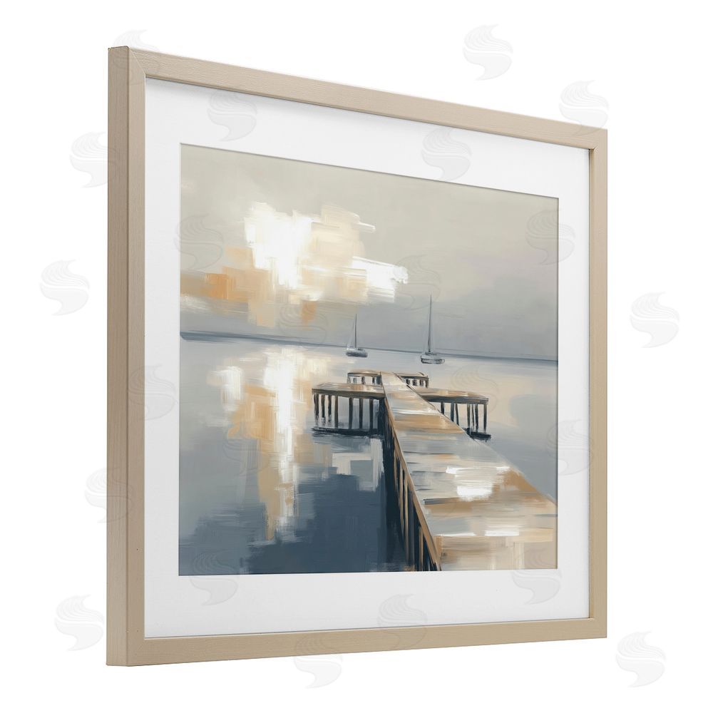 Kim Curinga Pier with Two Boats Seascape Brown Framed Print Under Glass Wall Art