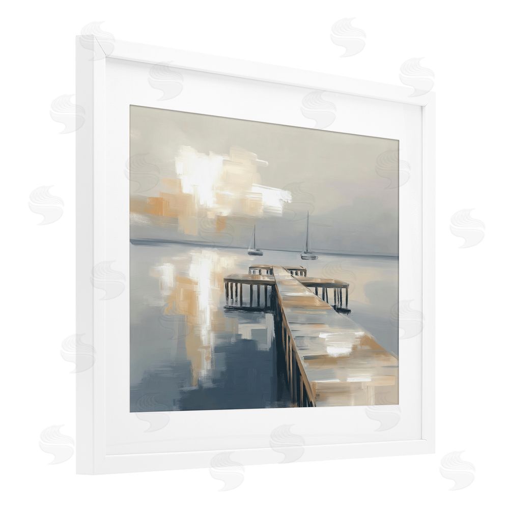 Kim Curinga Pier with Two Boats Seascape White Framed Print Under Glass Wall Art