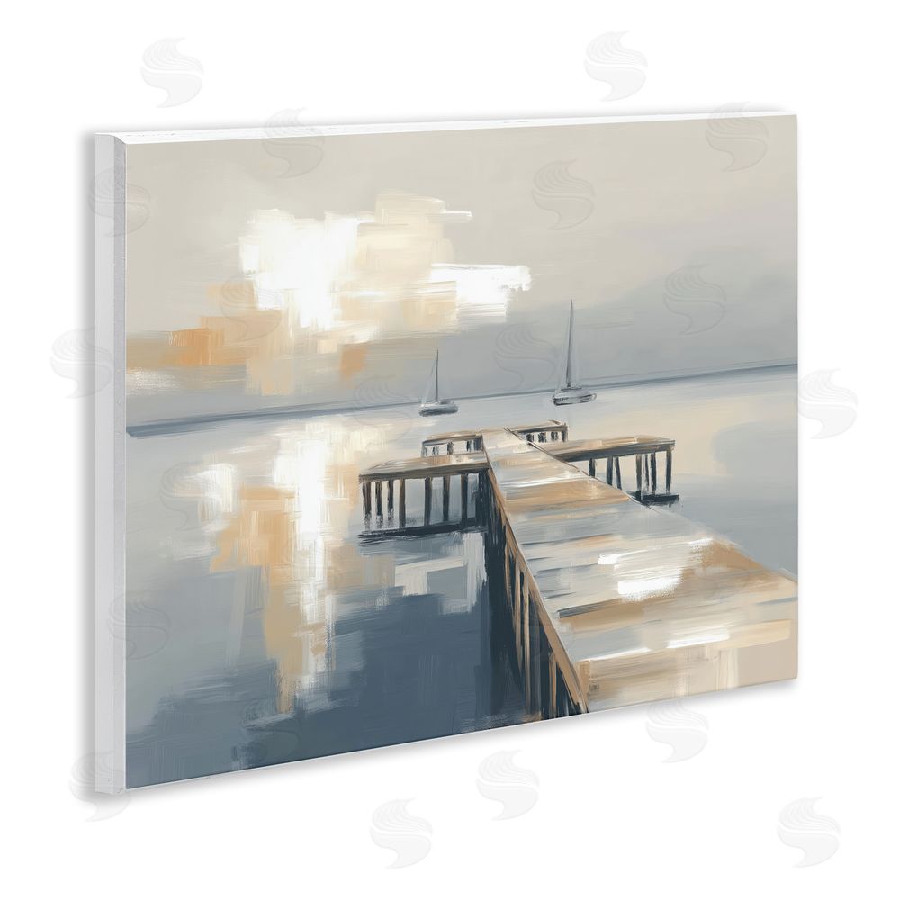 Kim Curinga Pier with Two Boats Seascape Wall Plaque Home Decor Art Print