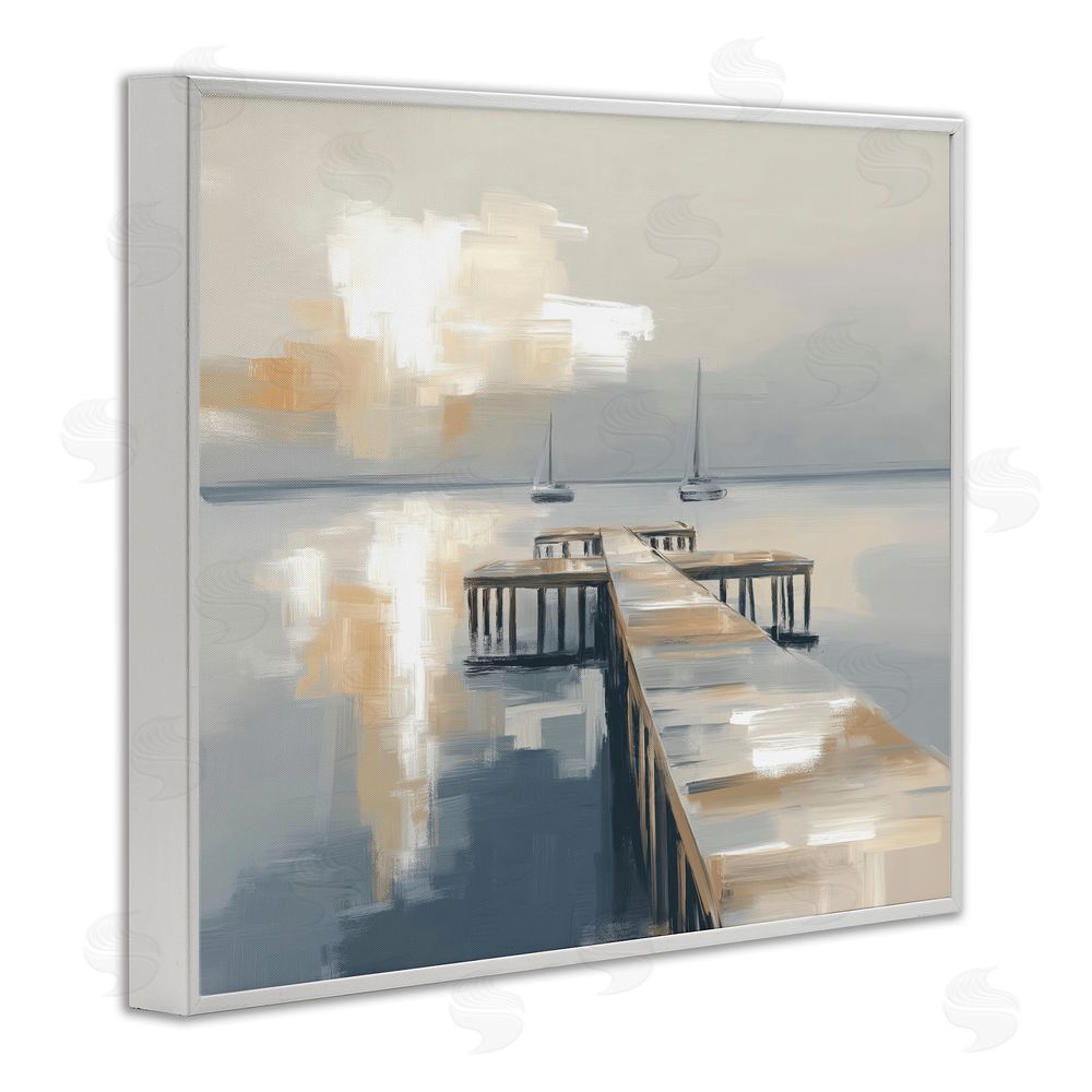 Kim Curinga Pier with Two Boats Seascape White Framed Giclee Wall Art