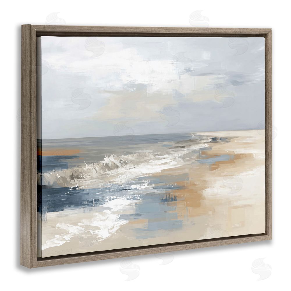Kim Curinga Tranquil Beach in Neutrals Brown Floating Framed Canvas Wall Art Print