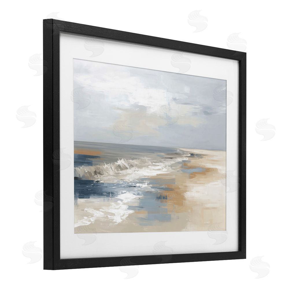 Kim Curinga Tranquil Beach in Neutrals Black Framed Print Under Glass with White Mat Wall Art