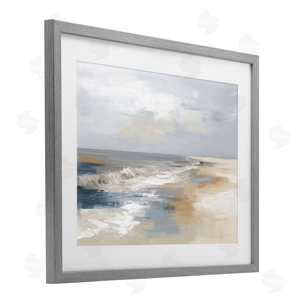 Kim Curinga Tranquil Beach in Neutrals Gray Framed Print Under Glass with White Mat Wall Art