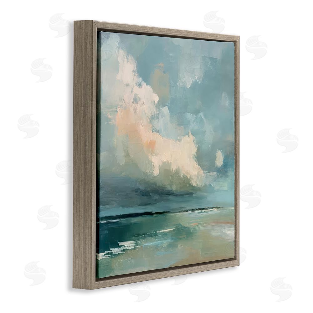 Kim Curinga Stormy Beach with Overhead Clouds Brown Floating Framed Canvas Wall Art Print