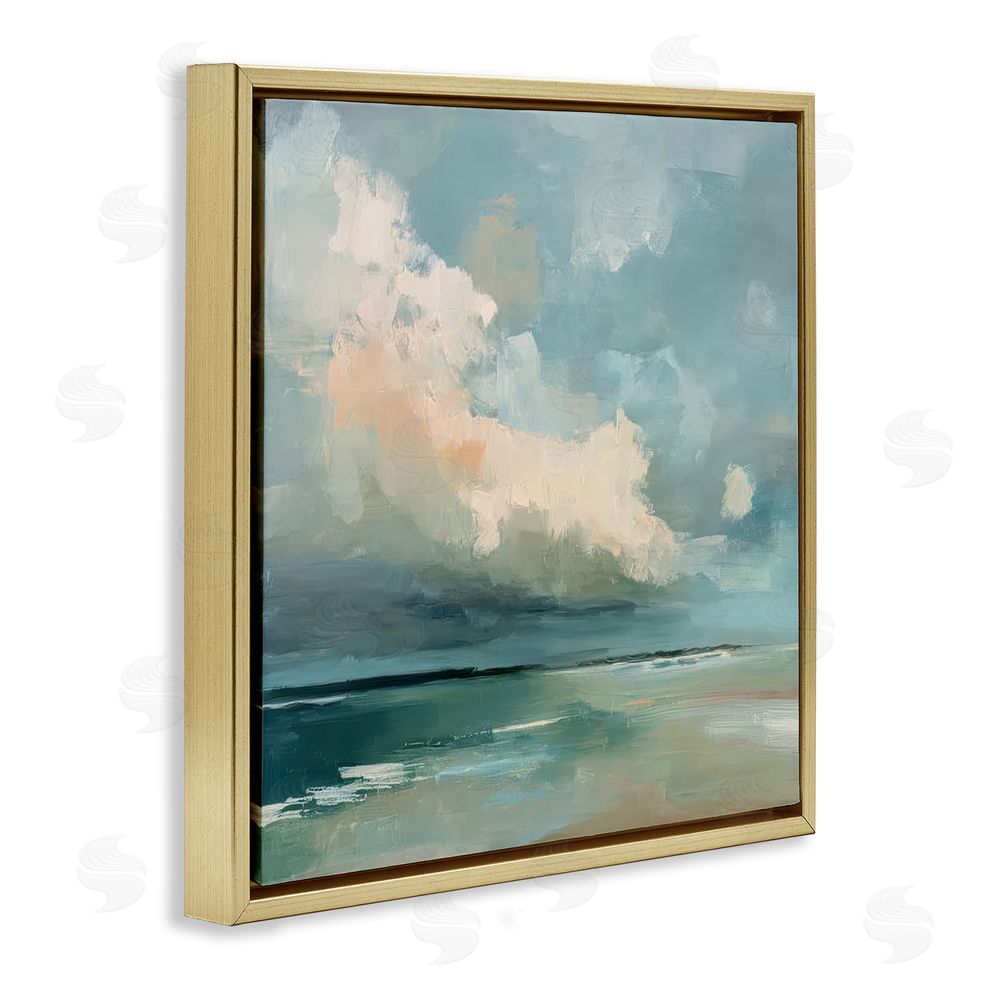 Kim Curinga Stormy Beach with Overhead Clouds Gold Floating Framed Canvas Wall Art Print
