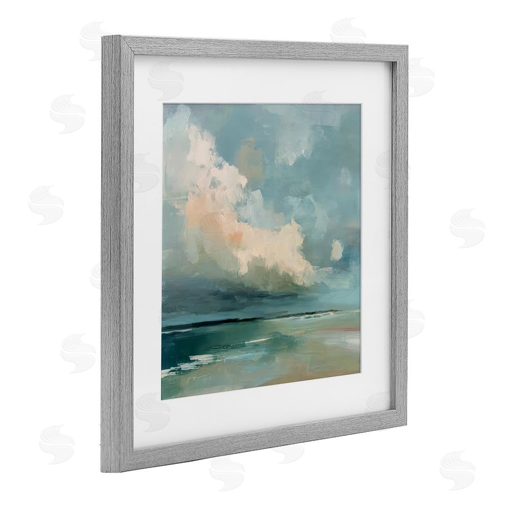 Kim Curinga Stormy Beach with Overhead Clouds Gray Framed Print Under Glass with White Mat Wall Art