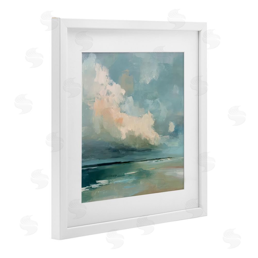 Kim Curinga Stormy Beach with Overhead Clouds White Framed Print Under Glass with White Mat Wall Art