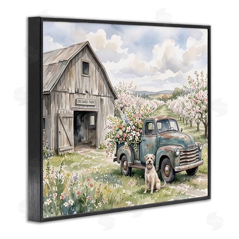 Tabz Jones Spring Orchard and Truck Black Framed Giclee Wall Art Print