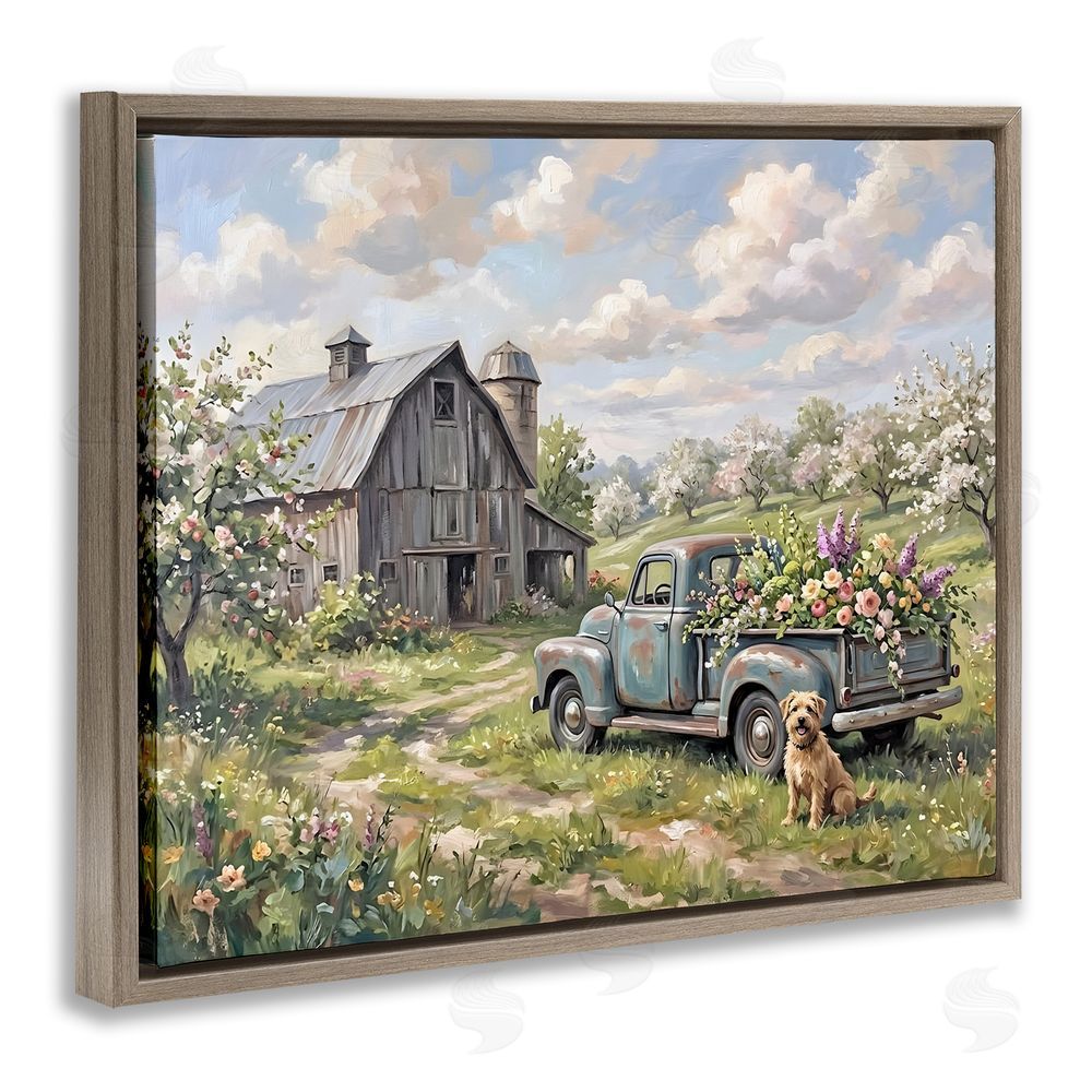 Tabz Jones Proud Dog by Truckload of Flowers Brown Floating Framed Canvas Wall Art