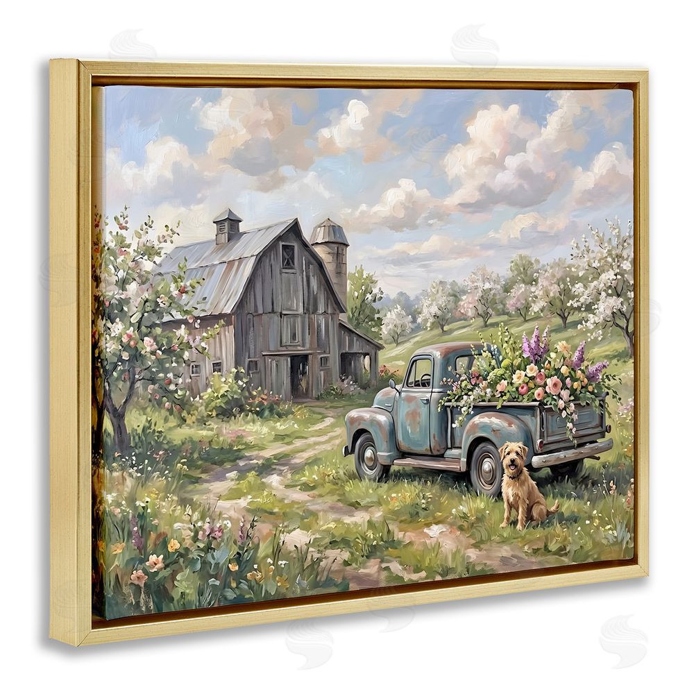 Tabz Jones Proud Dog by Truckload of Flowers Gold Floating Framed Canvas Wall Art