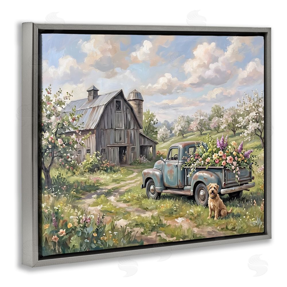 Tabz Jones Proud Dog by Truckload of Flowers Gray Floating Framed Canvas Wall Art