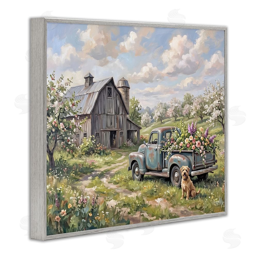 Tabz Jones Proud Dog by Truckload of Flowers Gray Framed Giclee Wall Art