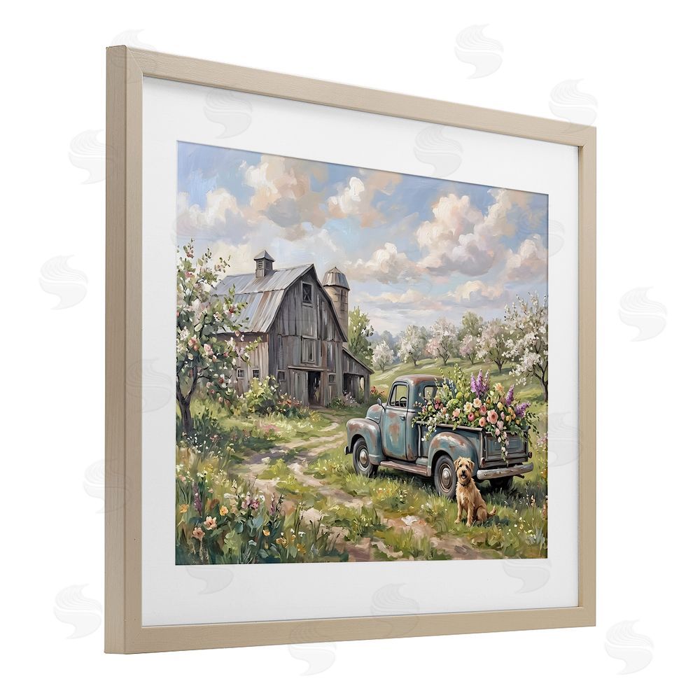 Tabz Jones Proud Dog by Truckload of Flowers Brown Framed Print Under Glass Wall Art