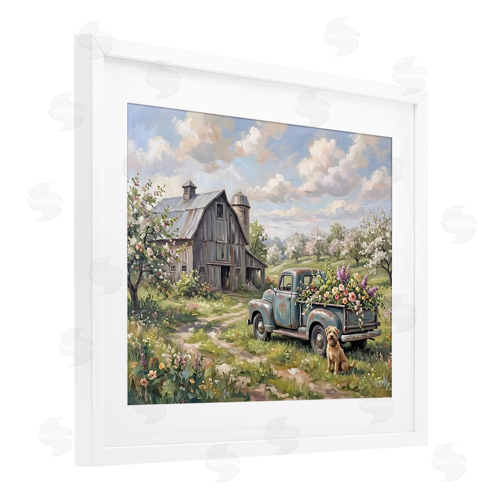 Tabz Jones Proud Dog by Truckload of Flowers White Framed Print Under Glass Wall Art