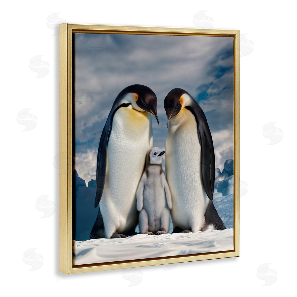 Scott Stulberg Penguins In The Wild Gold Floating Framed Canvas Wall Art