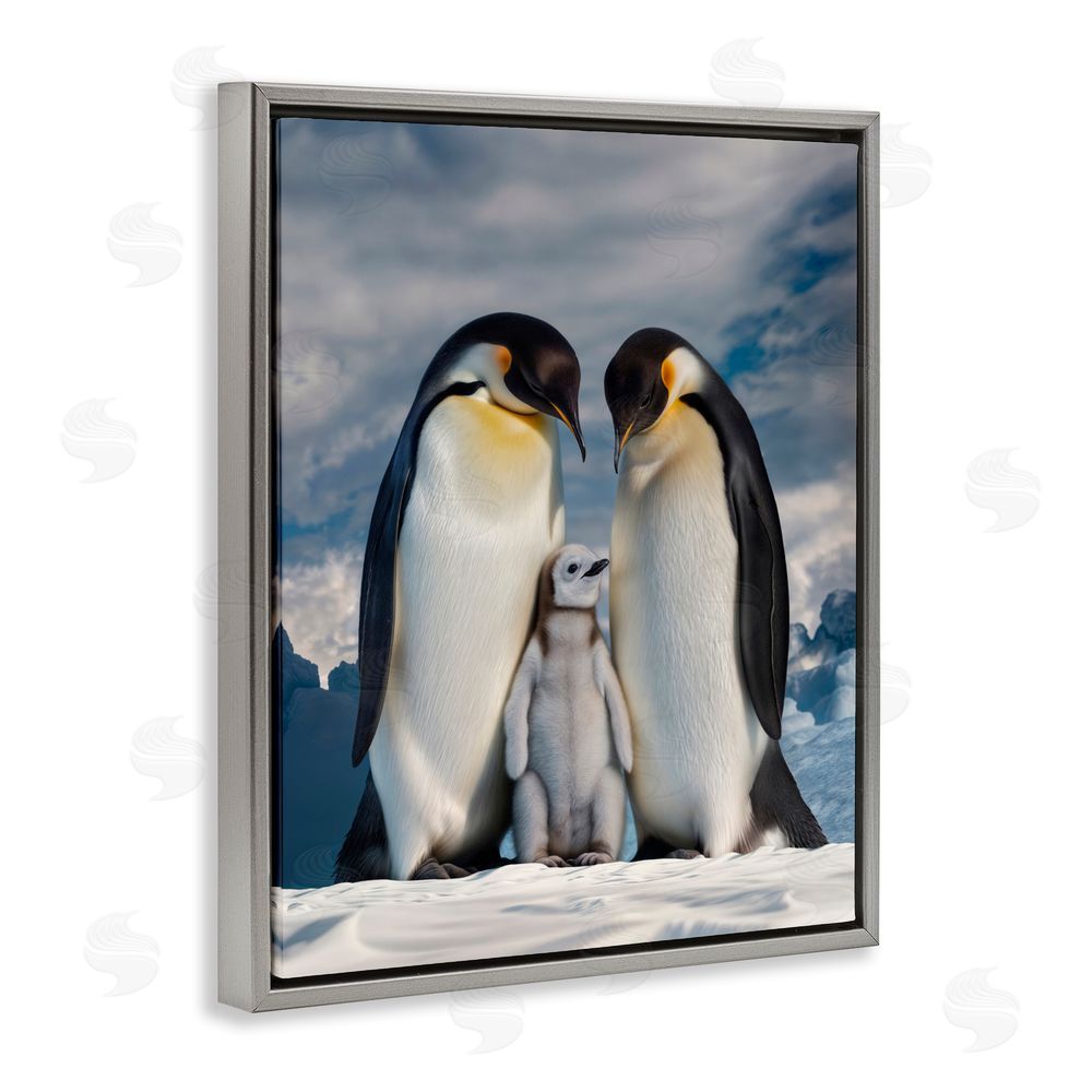 Scott Stulberg Penguins In The Wild Gray Floating Framed Canvas Wall Art