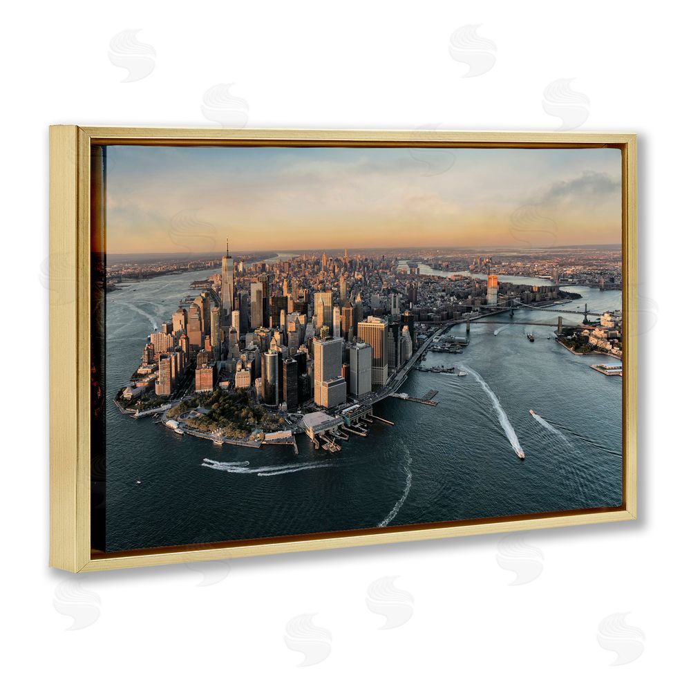 Scott Stulberg Manhattan From Above Gold Floating Framed Canvas Wall Art