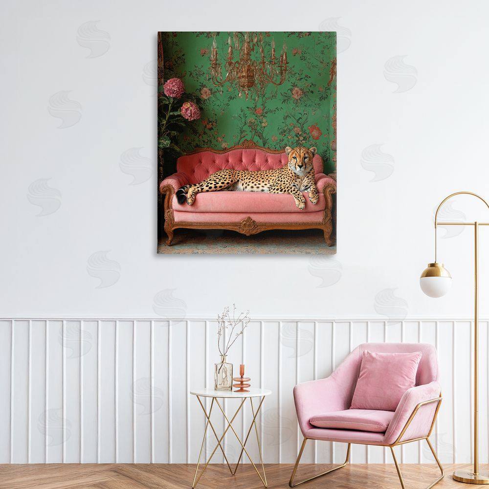 Scott Stulberg Ornate Sophisticated Leopard Lounging Stretched Canvas Wall Art in Room