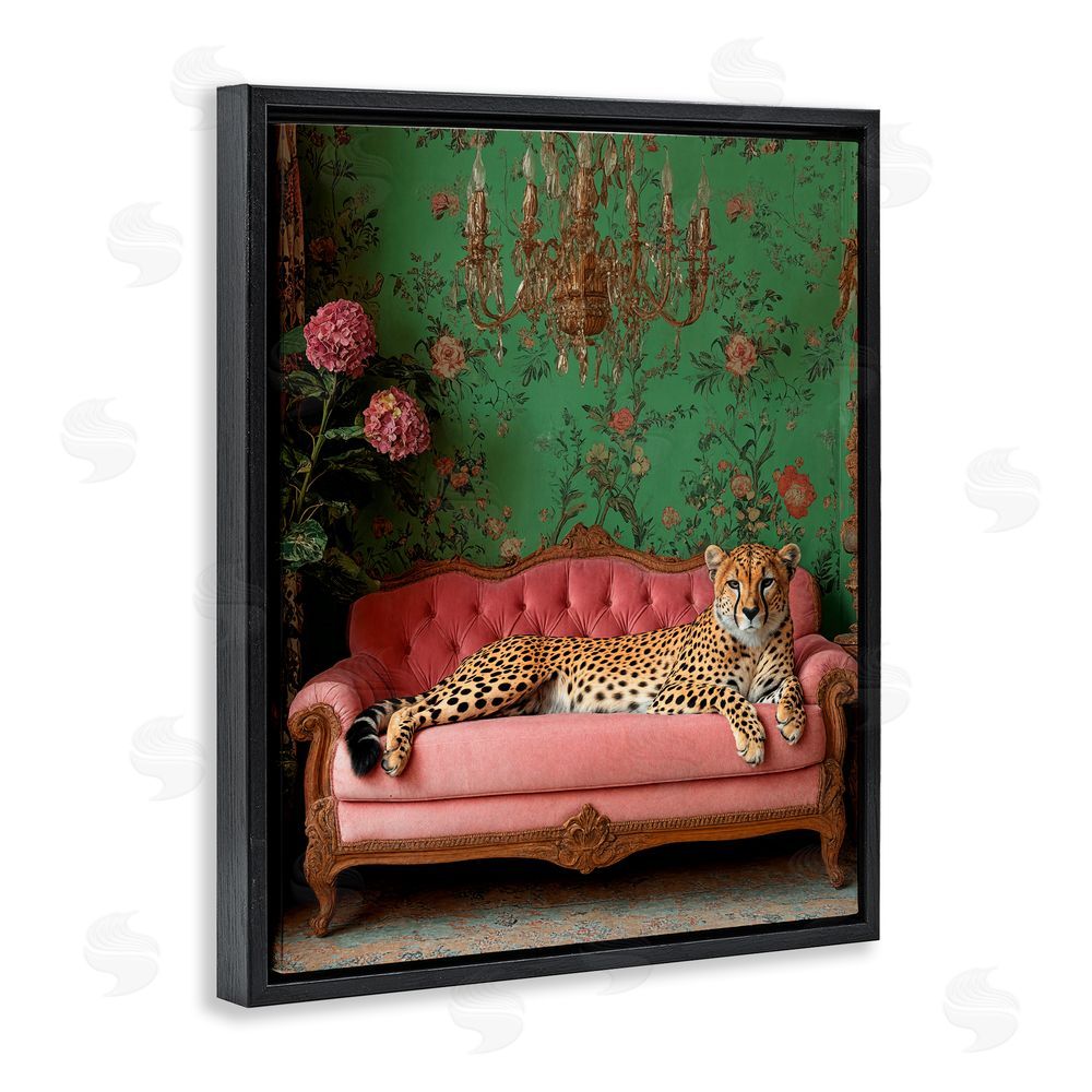 Scott Stulberg Ornate Sophisticated Leopard Lounging Black Floating Framed Canvas Wall Art
