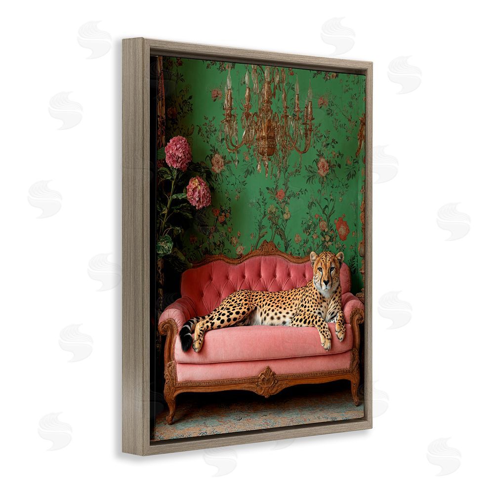 Scott Stulberg Ornate Sophisticated Leopard Lounging Brown Floating Framed Canvas Wall Art