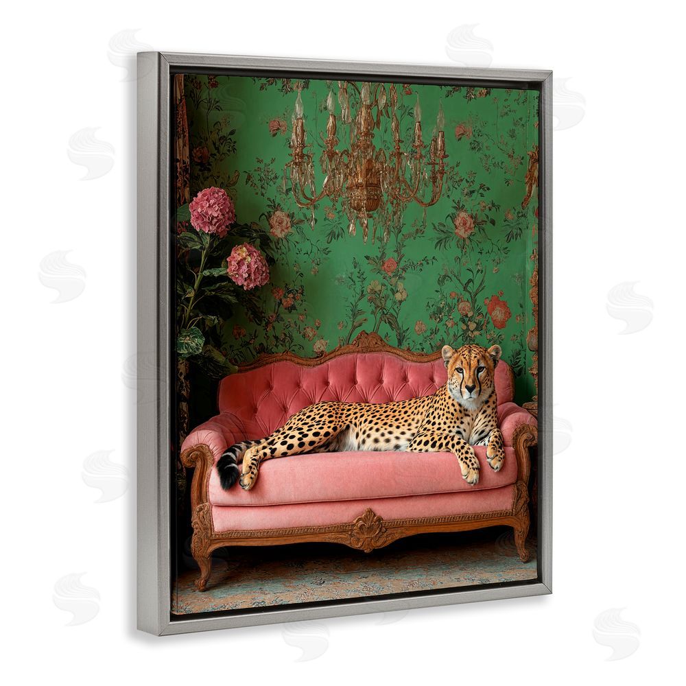 Scott Stulberg Ornate Sophisticated Leopard Lounging Gray Floating Framed Canvas Wall Art