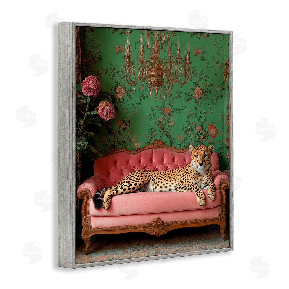 Scott Stulberg Ornate Sophisticated Leopard Lounging Gray Framed Giclee Wall Art