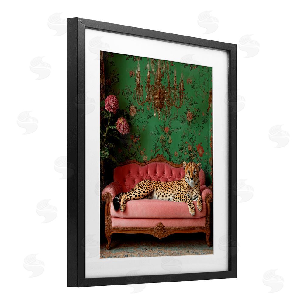 Scott Stulberg Ornate Sophisticated Leopard Lounging Black Framed Print Under Glass Wall Art