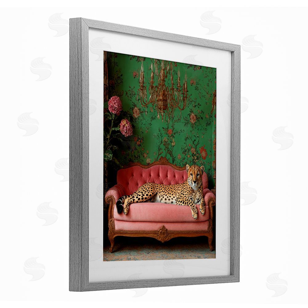 Scott Stulberg Ornate Sophisticated Leopard Lounging Gray Framed Print Under Glass Wall Art