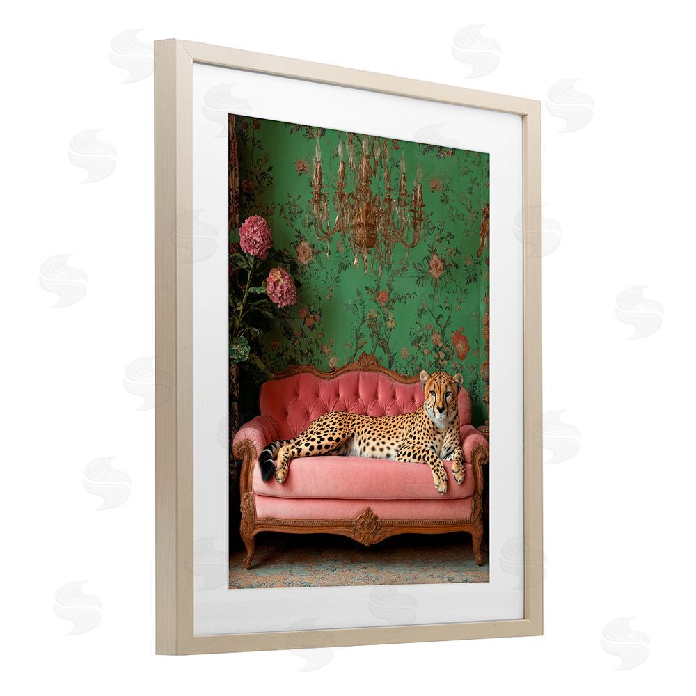 Scott Stulberg Ornate Sophisticated Leopard Lounging Brown Framed Print Under Glass Wall Art
