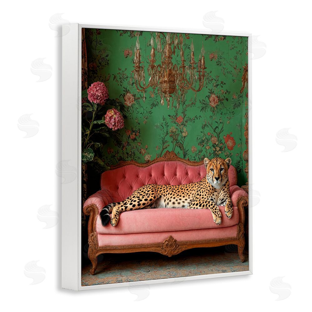 Scott Stulberg Ornate Sophisticated Leopard Lounging White Framed Giclee Wall Art