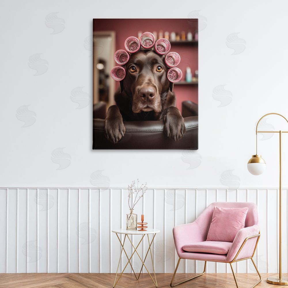 Scott Stulberg Dog at Salon with Curlers Stretched Canvas Wall Art in Room