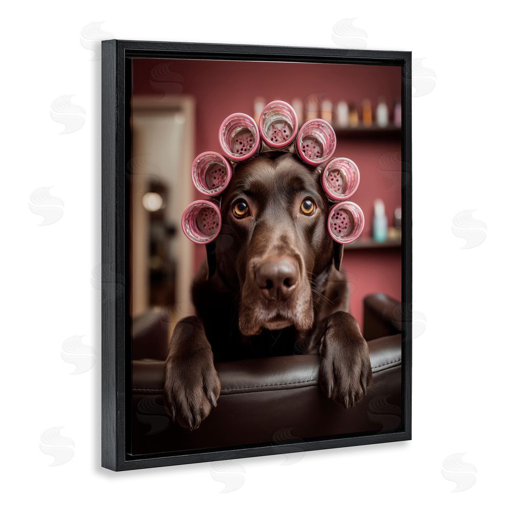 Scott Stulberg Dog at Salon with Curlers Black Floating Frame Canvas Wall Art Print