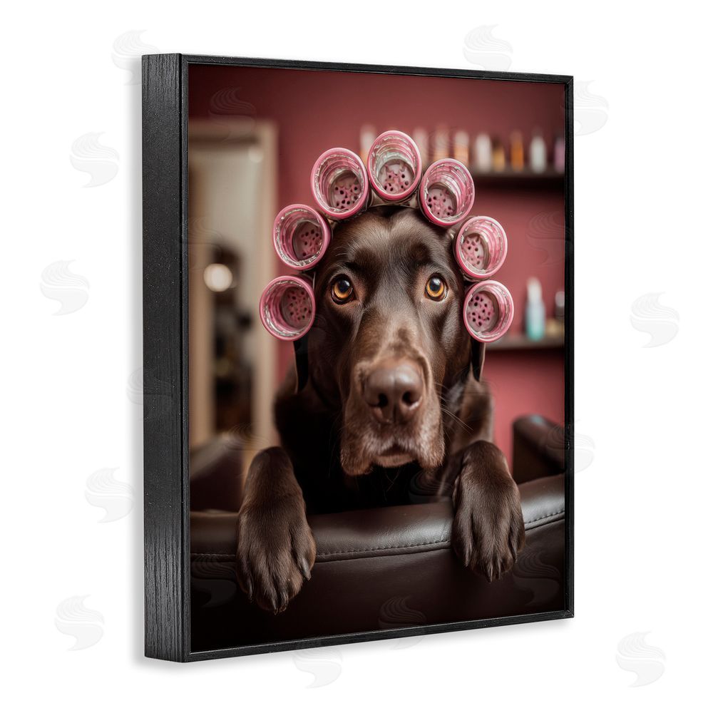 Scott Stulberg Dog at Salon with Curlers Black Framed Giclee Wall Art Print
