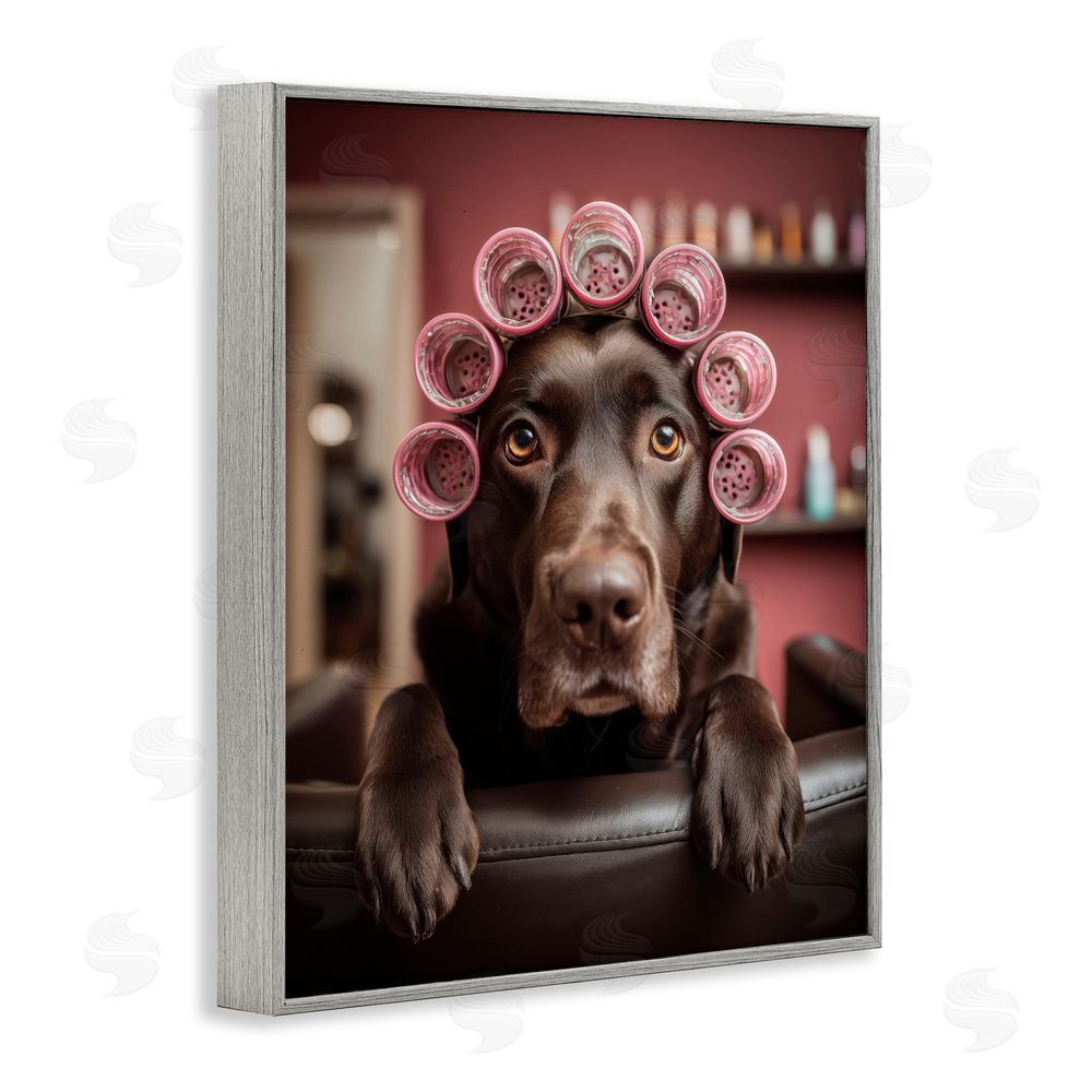 Scott Stulberg Dog at Salon with Curlers Gray Framed Giclee Wall Art Print
