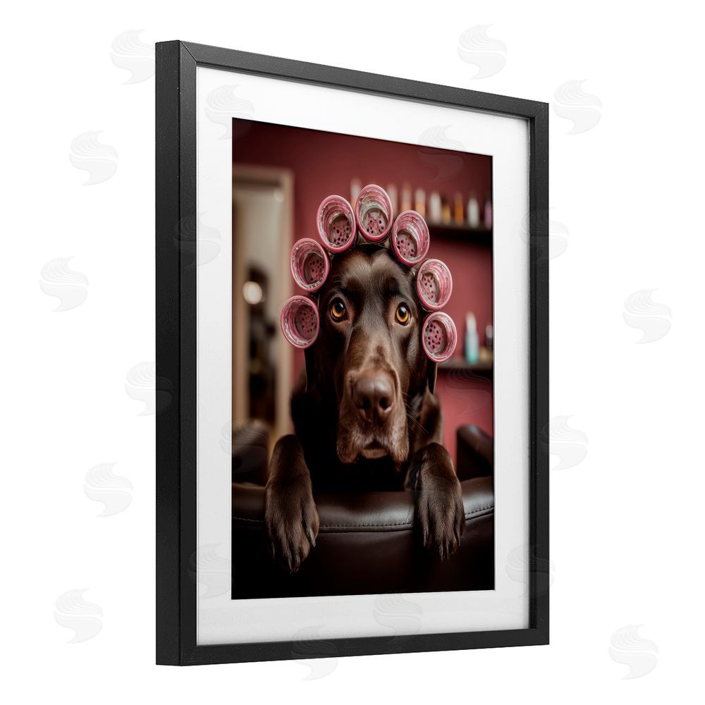 Scott Stulberg Dog at Salon with Curlers Black Framed Print Under Glass Wall Art