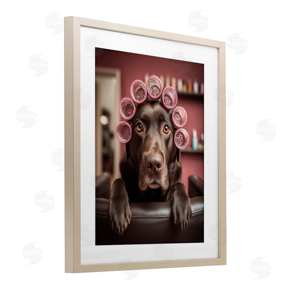 Scott Stulberg Dog at Salon with Curlers Brown Framed Print Under Glass Wall Art