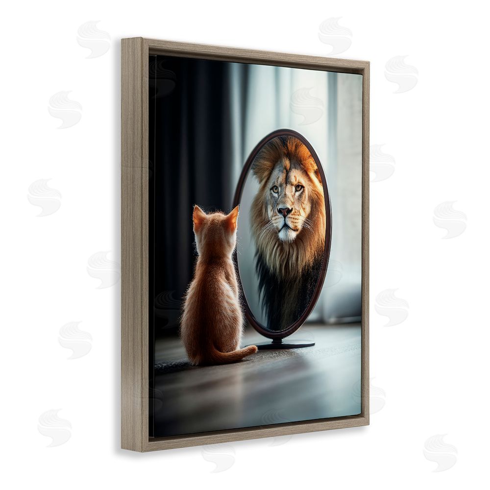 Scott Stulberg Kitten Becomes Lion Illusion Brown Floating Framed Canvas Wall Art