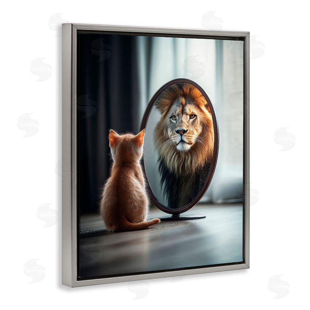 Scott Stulberg Kitten Becomes Lion Illusion Gray Floating Framed Canvas Wall Art
