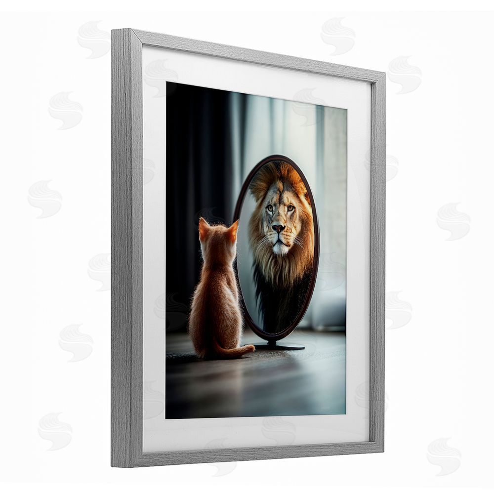 Scott Stulberg Kitten Becomes Lion Illusion Gray Framed Print Under Glass Wall Art