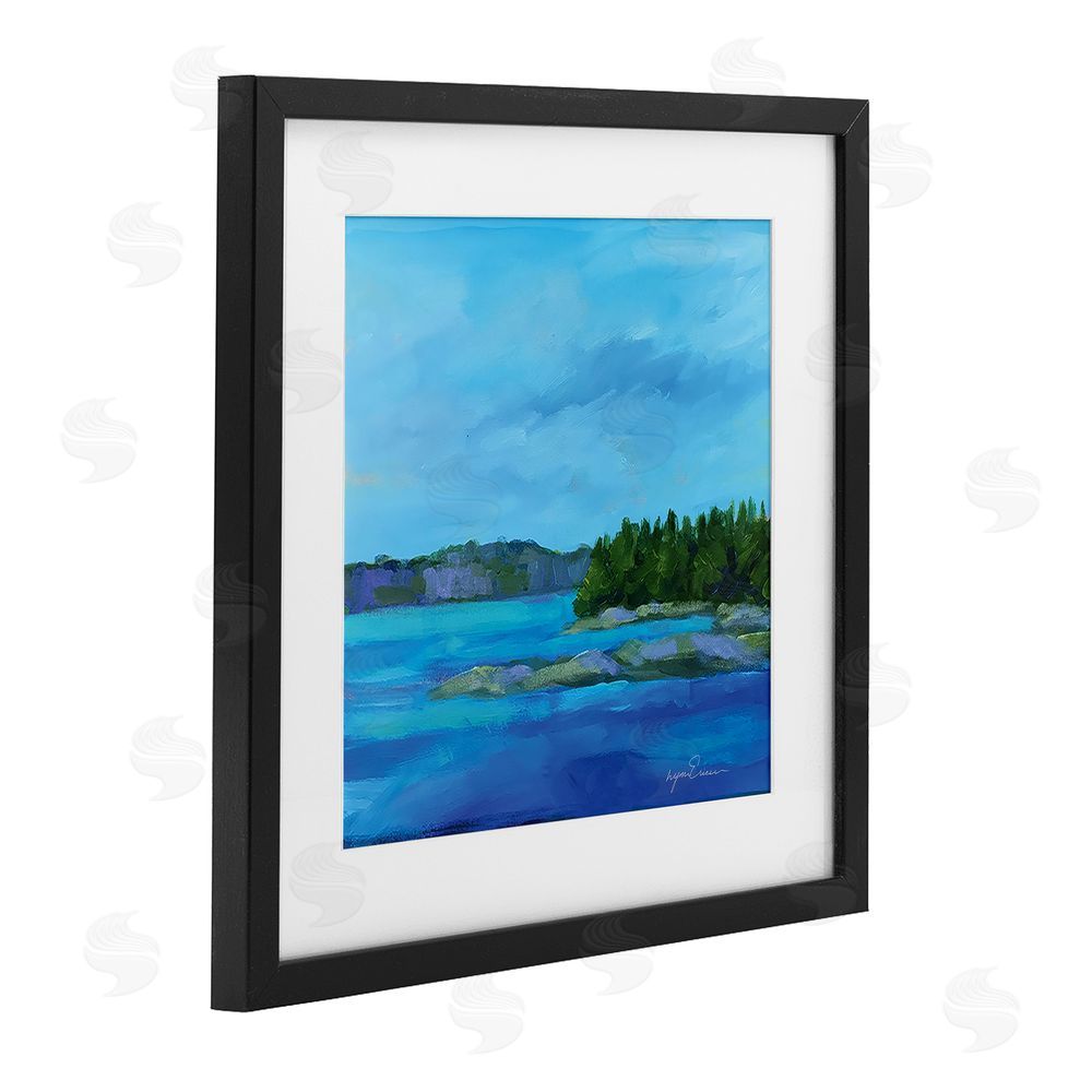Lynn Ericson Fine Art Tranquil Blue Cove Black Framed Print Under Glass with White Mat Wall Art